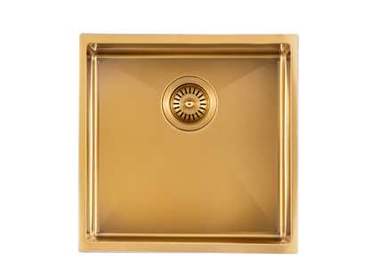 440x440x205mm Brushed Yellow Gold Stainless Steel Handmade Single Bowl Sink for Flush Mount and Undermount