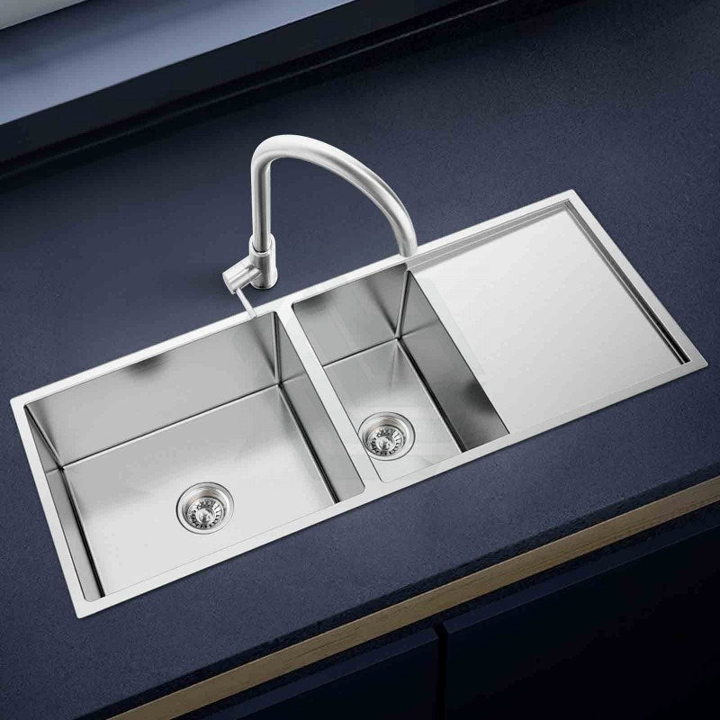 1160x460x230mm Handmade Kitchen Sink One and Half Double Bowls with Drainer Board