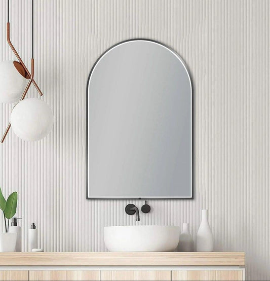 600*900mm Arch 3 Color Lighting Gun Metal Grey Aluminum Framed Front Hidden LED Mirror with Touch Sensor Switch