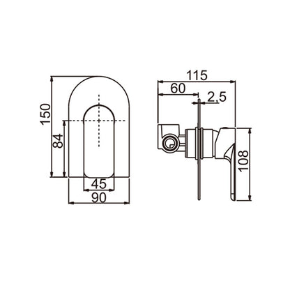 Norico Persano Bathroom Matte Black Solid Brass Shower/Bath Wall Mixer Wall Mounted