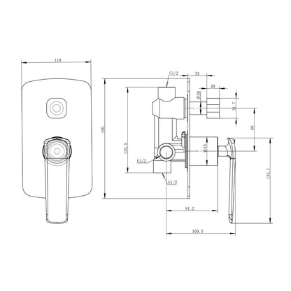 Norico Esperia Brushed Yellow Gold Wall Mixer with Diverter